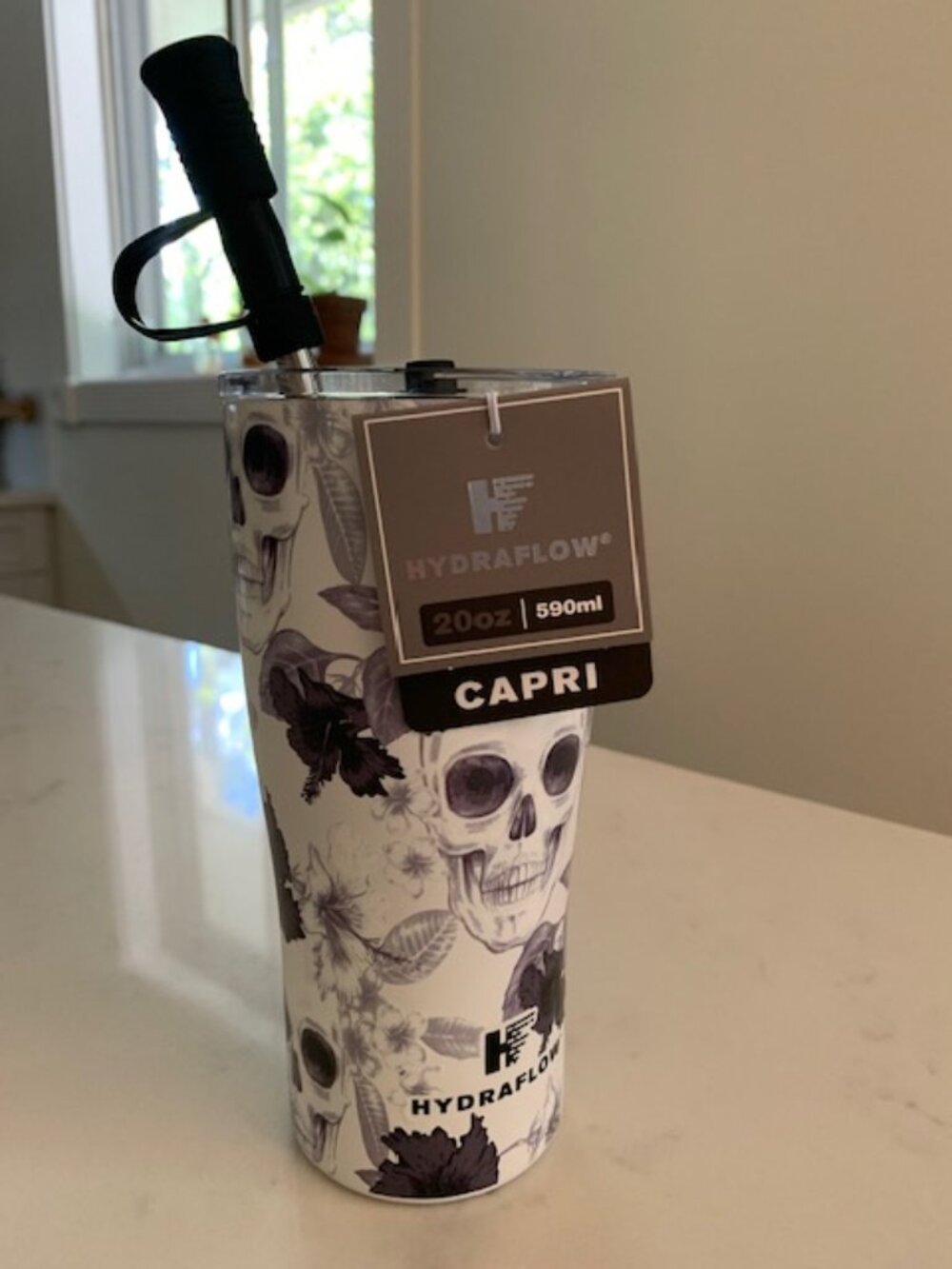 💀🖤 NWT Hydraflow Capri 20oz Skull Floral Tumbler Halloween